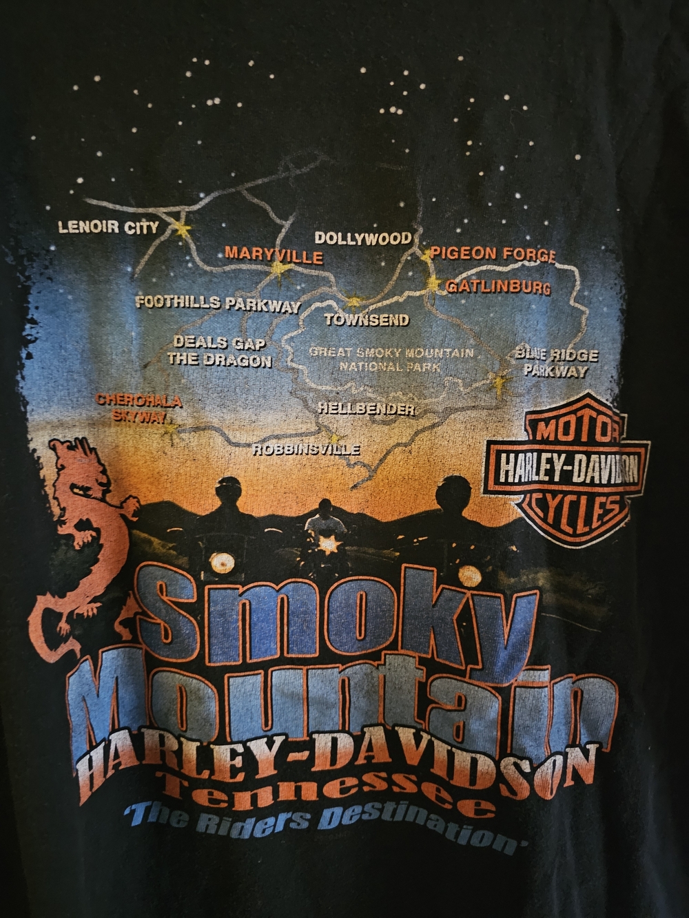 Vintage Harley-Davidson Smoky Mountain Tennessee Graphic Tee - Black/Orange/Blue